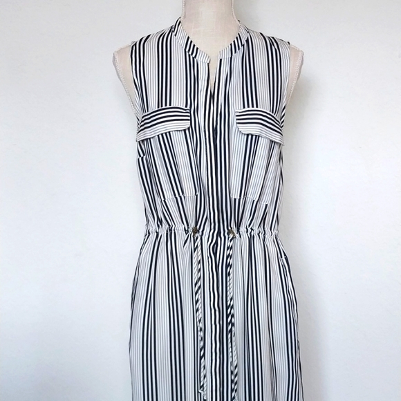 H&M Shirtdress Navy White Stripe Sleeveless Button Front Size 10 Copy - Picture 1 of 7